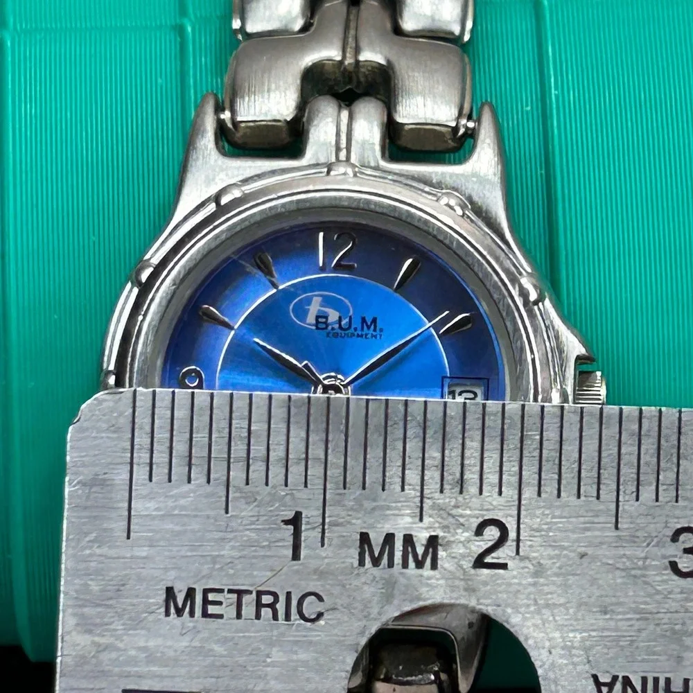 B.U.M. Equipment Mens Blue Sunburst‎ Dial Watch Silver Link Band BUM67363W 25mm